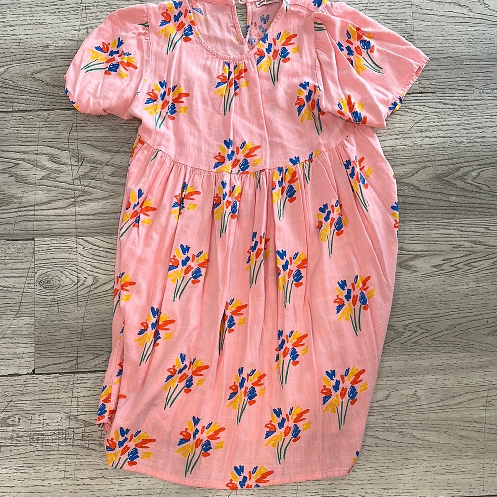 Bobo Choses Pink Floral Cotton Dress with Bright Blooms